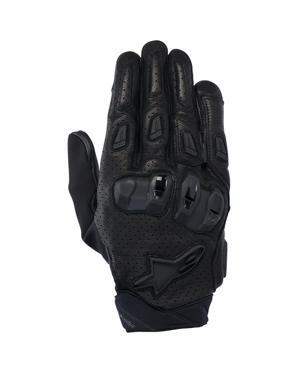 Alpinestars SP X 7 handschoenen, korte motorhandschoenen, zwart, met geperforeerd leer voor ventilatie, TPU-knokkelbescherming met dubbele dichtheid, Alpinestars-sterlogo op de pols en ergonomische vinger-sliders