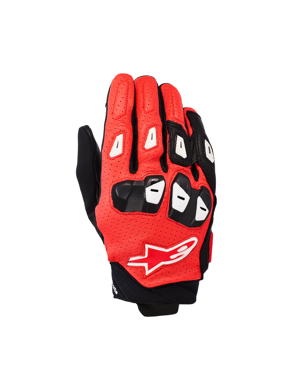 Alpinestars SP X 7 handschoenen, motorracinghandschoenen met korte manchet, zwart, felrood en wit, geperforeerd leer, TPU knokkel- en vingerbescherming, Alpinestars sterlogo op de rug van de hand