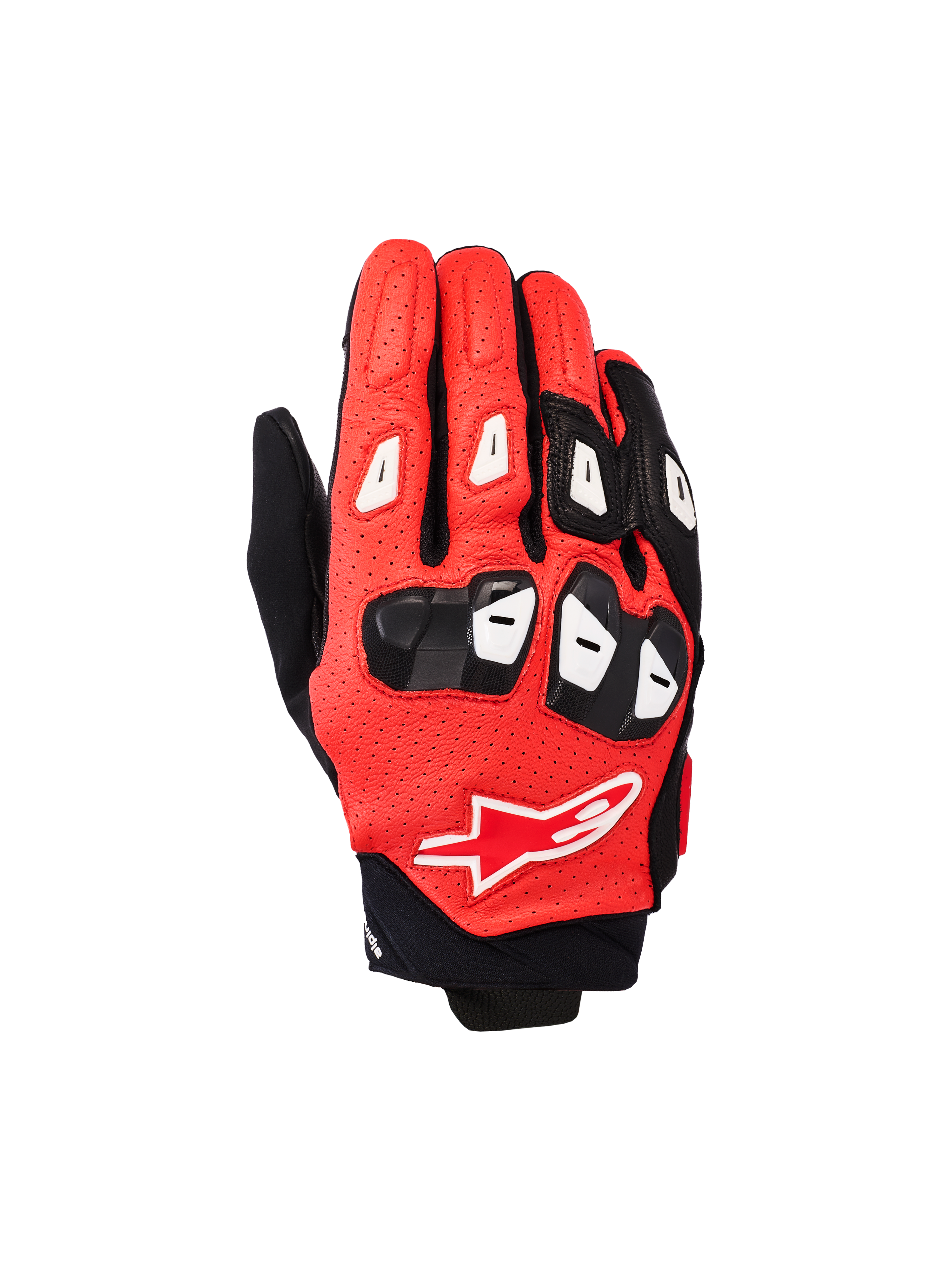 Alpinestars SP X 7 handschoenen, motorracinghandschoenen met korte manchet, zwart, felrood en wit, geperforeerd leer, TPU knokkel- en vingerbescherming, Alpinestars sterlogo op de rug van de hand
