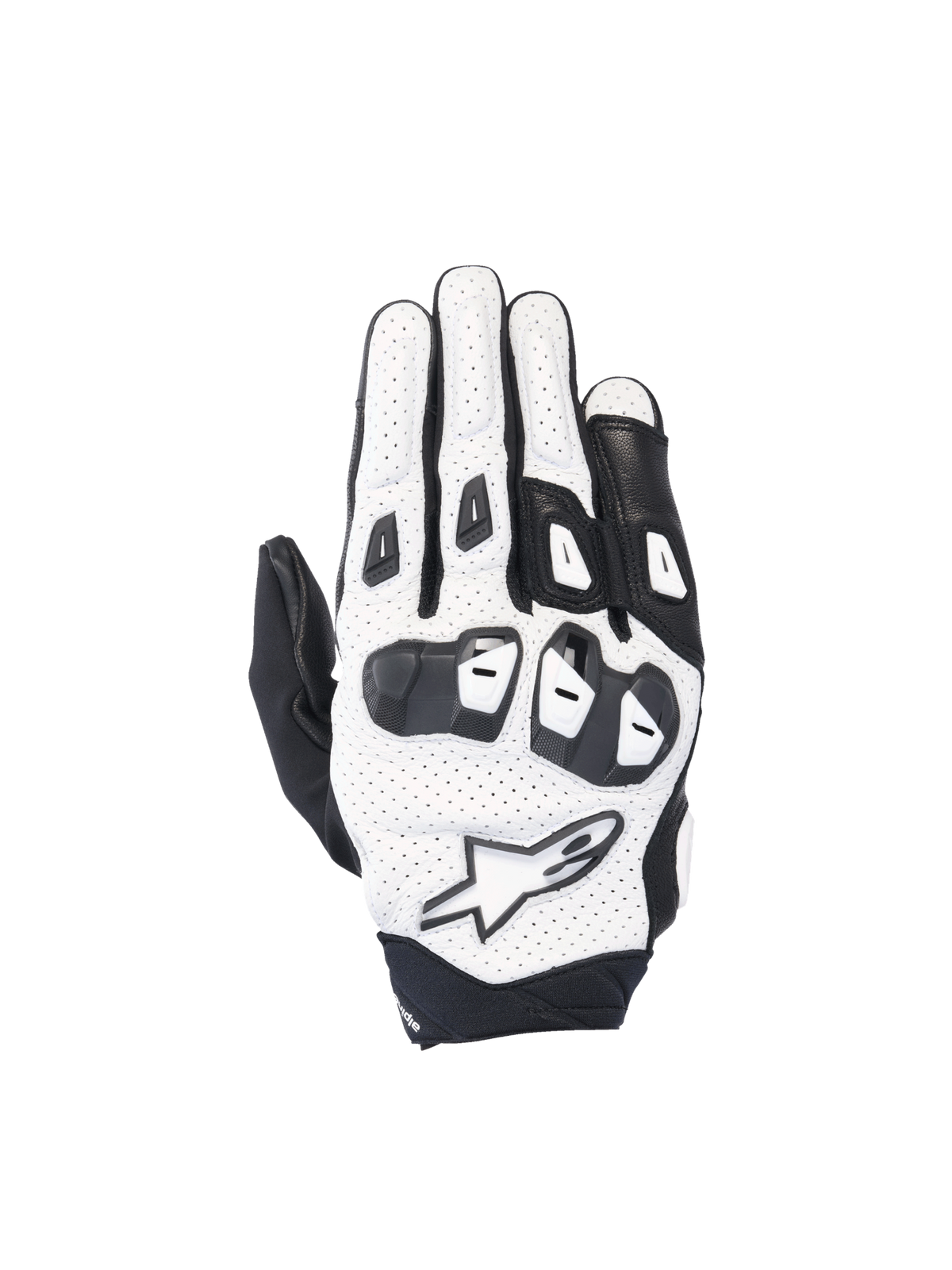 Alpinestars SP X 7 handschoenen, motorhandschoenen voor heren, wit en zwart geperforeerd leer met TPU-knokkelbescherming.