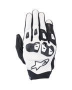 Alpinestars SP X 7 handschoenen, korte sportieve motorhandschoenen, wit en zwart, voorzien van een geperforeerde lederen constructie en TPU-knokkelbescherming met dubbele dichtheid, wit sterlogo, geventileerd ontwerp voor sportieve prestaties in de zomer