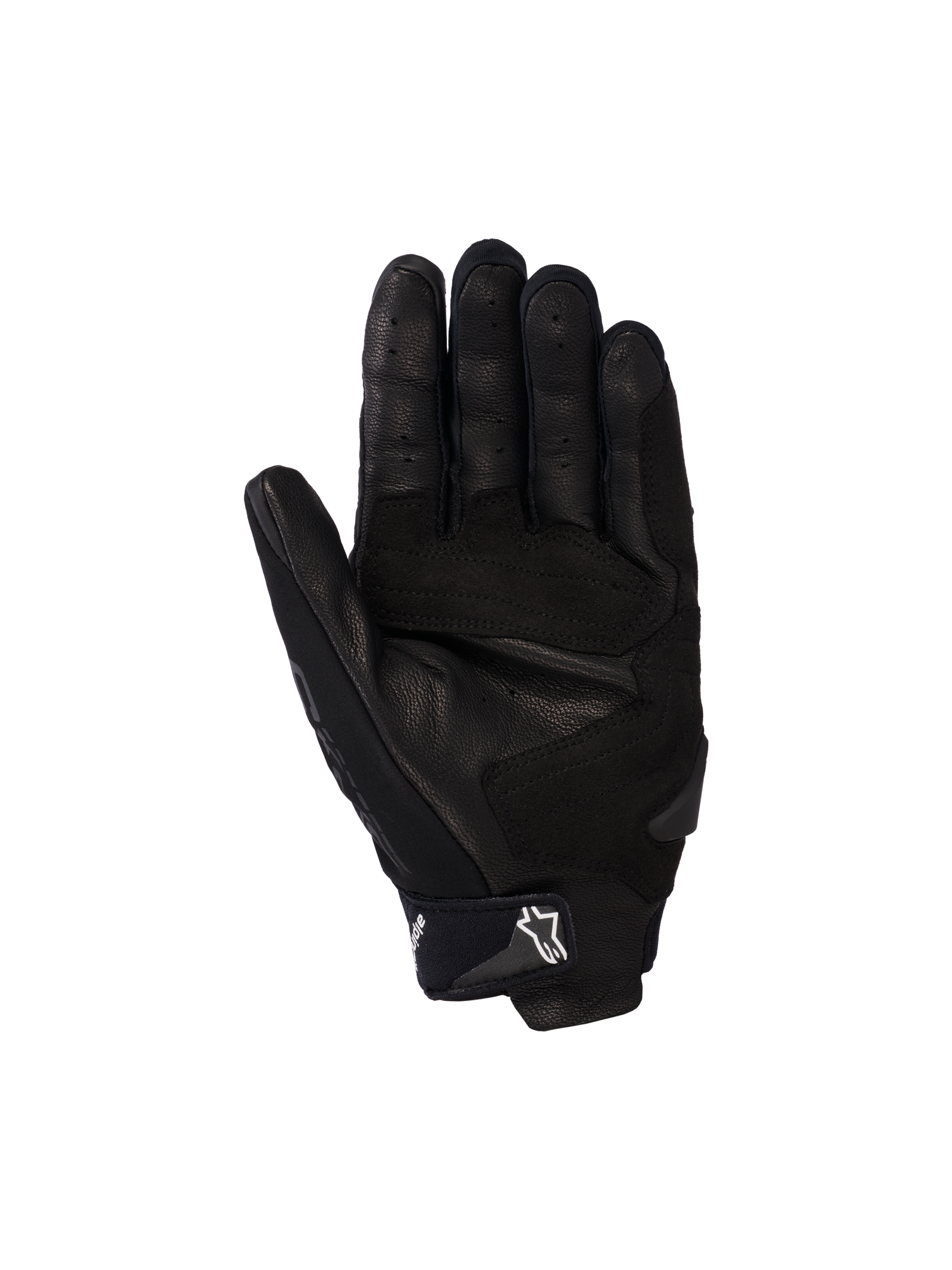 Alpinestars SP X 5 Air handschoenen, motorhandschoenen, zwart, binnenzijde handpalm met geperforeerd leer, versterkte palm sliders en verstelbare polsband met wit sterlogo, sportieve beschermende motorkleding