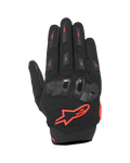 Alpinestars SP X 5 Air handschoenen, sportieve motorhandschoenen, zwart en fluorood, voorzien van een stretch 3D-mesh bovenhand, TPU knokkelbescherming met dubbele dichtheid, rood Alpinestars sterlogo, ademend geperforeerd ontwerp voor sportief rijden in de zomer