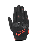 Alpinestars SP X 5 Air handschoenen, sportieve motorhandschoenen, zwart en fluorood, voorzien van een stretch 3D-mesh bovenhand, TPU knokkelbescherming met dubbele dichtheid, rood Alpinestars sterlogo, ademend geperforeerd ontwerp voor sportief rijden in de zomer
