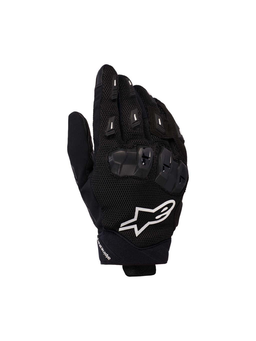 Alpinestars SP X 5 Air handschoenen, motorracehandschoenen, zwart met wit logo, voorzien van 3D-mesh constructie, TPU-knokkelbescherming en vingersliders