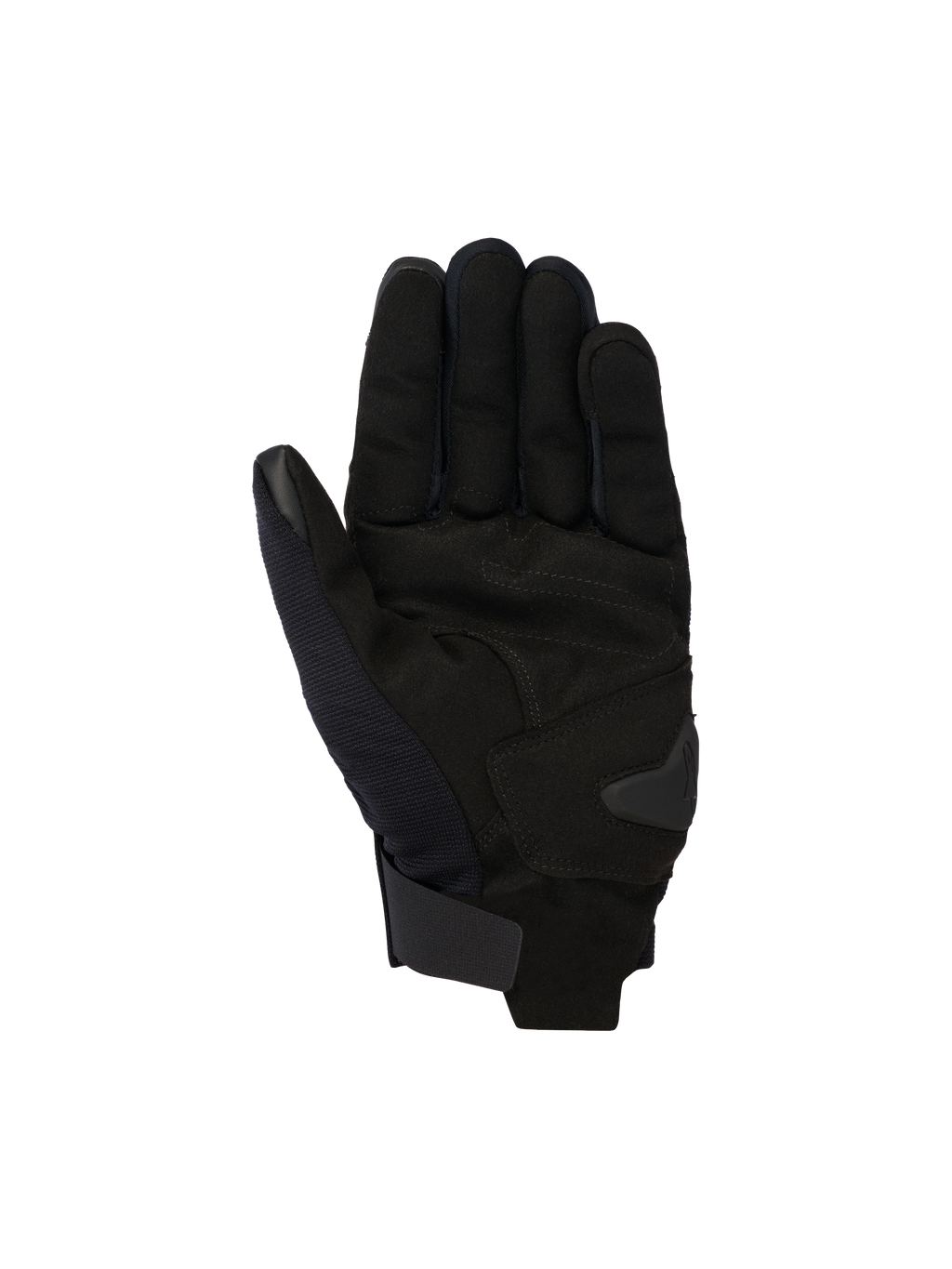 Alpinestars Reef V2 handschoenen, zwarte urban motorhandschoenen, palmweergave met constructie van synthetisch suède en versterkte vulling, korte manchet met klittenbandsluiting, touchscreen-compatibele wijsvinger en duim, ergonomisch ontwerp voor straatgebruik