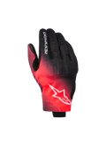 Alpinestars Reef V2 handschoenen, motorhandschoenen, zwart en rood fluo met een kleurverloop, wit Alpinestars ster-logo op de rug van de hand en tekst op de vinger, urban road riding stijl