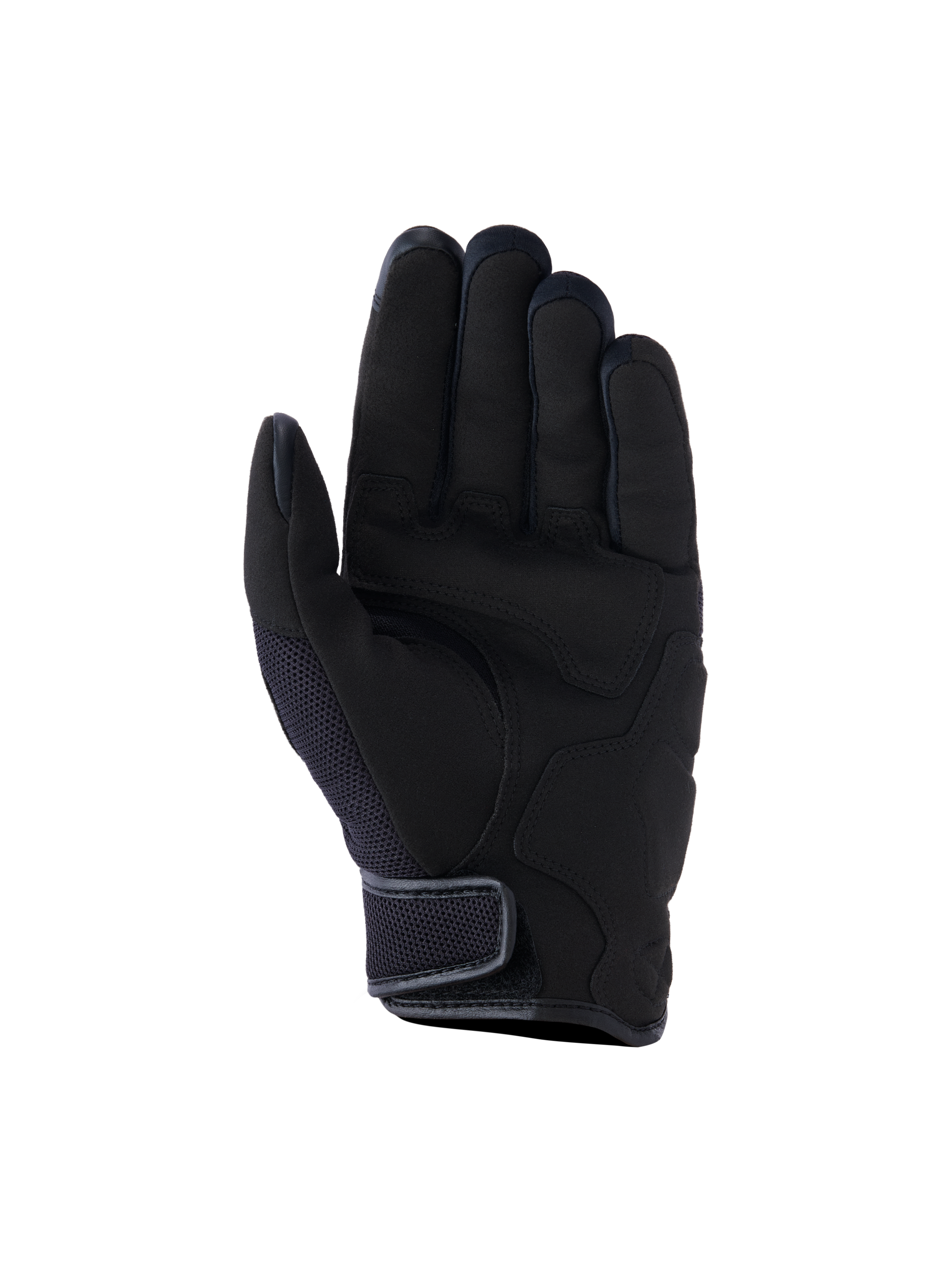 Alpinestars Ignite Gloves, Urban Motorcycle Gloves, Black, palm-side view featuring synthetic suede palm reinforcements, breathable mesh inserts, and hook-and-loop short cuff closure