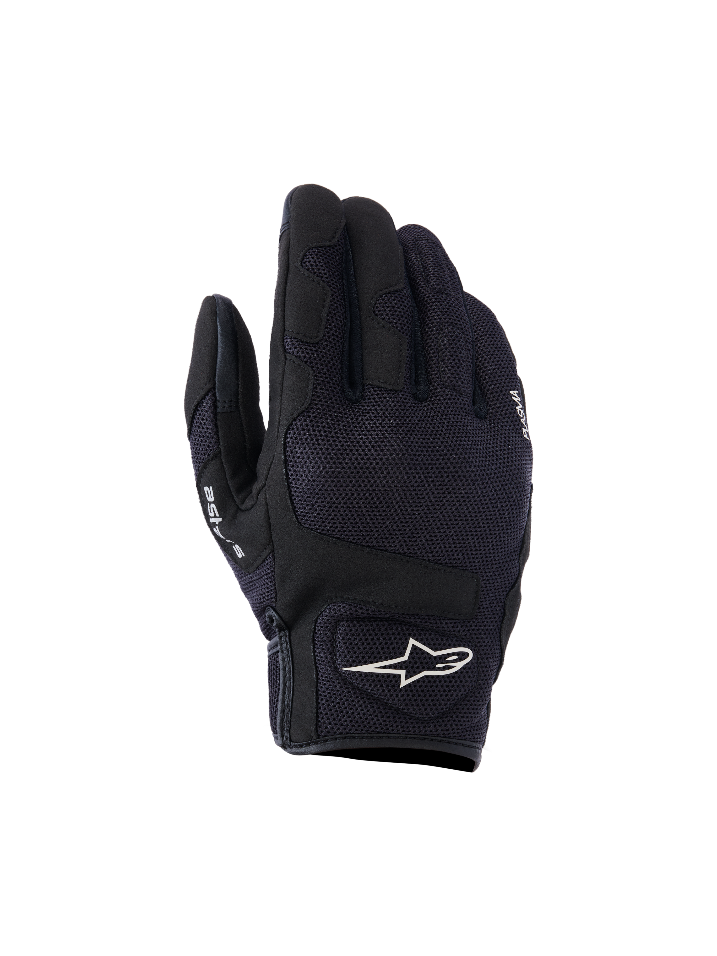 Alpinestars Ignite handschoenen, urban motorhandschoenen, zwart, voorzien van een ademend mesh bovenwerk, NUCLEON PLASMA knokkelbescherming en een wit Alpinestars sterlogo op het manchet.