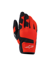 Alpinestars Ignite handschoenen, motorhandschoenen, Red Tangerine en zwart, ademend mesh-textiel, zwarte verstevigingen op de vingers en knokkels, wit ster-logo, ontwerp met korte manchet