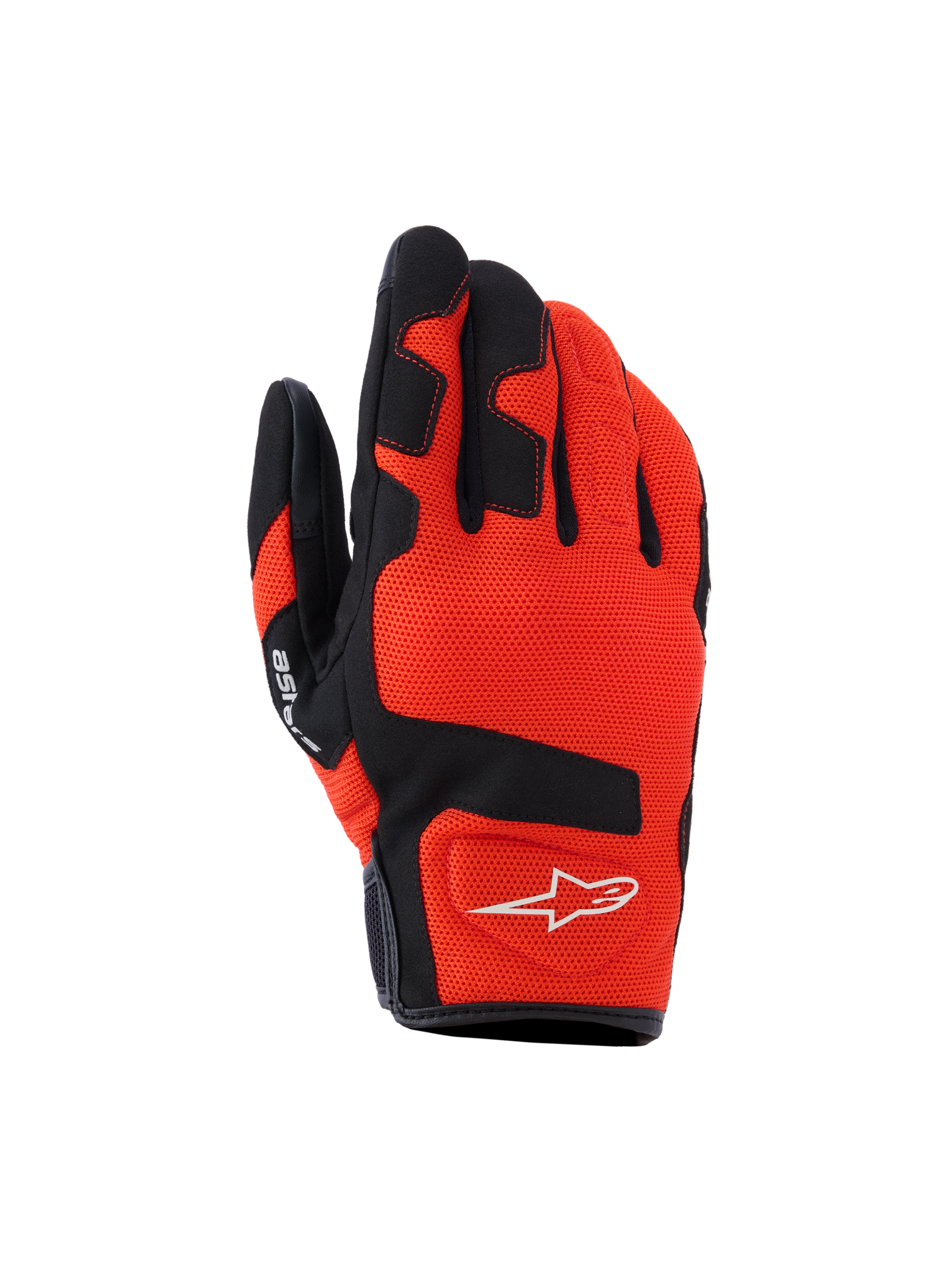 Alpinestars Ignite handschoenen, motorhandschoenen, Red Tangerine en zwart, ademend mesh-textiel, zwarte verstevigingen op de vingers en knokkels, wit ster-logo, ontwerp met korte manchet