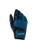 Alpinestars Ignite handschoenen, urban motorhandschoenen, indigo blauw en zwart, ademende mesh-textielconstructie op de bovenkant van de hand, zwarte versterkte panelen over de knokkels, wit A-star logo, kort manchetontwerp voor stadsritten