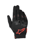 Alpinestars SP X 3 handschoenen, motorracehandschoenen, zwart met fluorood, voorzien van een groot rood sterlogo op de bovenhand, TPU-knokkelbescherming met dubbele dichtheid en rode accenten, geventileerde vinger-sliders, sportief beschermend ontwerp voor op de weg