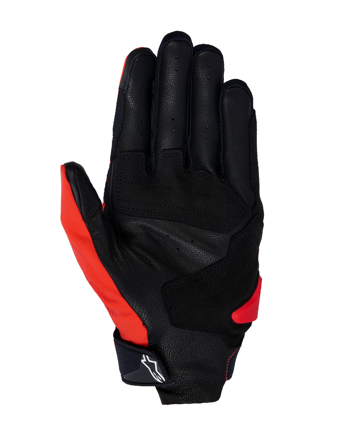 Alpinestars SP X 3-handschoenen, motorhandschoenen, helderrood, zwart en wit, handpalmaanzicht met geperforeerd leer, synthetische grip-overlays en touchscreen-compatibele vingertoppen, duurzame sport- en wegrace-uitrusting