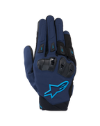 Alpinestars SP X 3 handschoenen, motorracehandschoenen, donkerblauw en zwart met Blithe Blue accenten, voorzien van TPU knokkelbescherming met dubbele dichtheid en het Alpinestars sterlogo, textiel- en meshconstructie voor sportief rijden