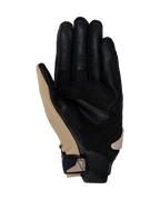 Alpinestars SP X 3 handschoenen, motorhandschoenen, Dark Khaki Sand Black, handpalmaanzicht met geperforeerd zwart leer en kaki synthetische overlays, compacte polssluiting met logo, ergonomisch ontwerp voor sportief en straatgebruik
