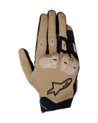 Alpinestars SP X 3 handschoenen, motorhandschoenen, donker khaki zand en zwart, met TPU knokkelbescherming met dubbele dichtheid, versterkte vingerpadding, stretch geweven materiaal voor ademend vermogen en geïntegreerde branding.