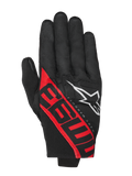 Alpinestars MM93 Reef V2 handschoenen, motorhandschoenen, zwart en felrood, met opvallende rode 93-graphics en wit sterlogo, Marc Márquez signature-ontwerp, textielconstructie met korte manchet