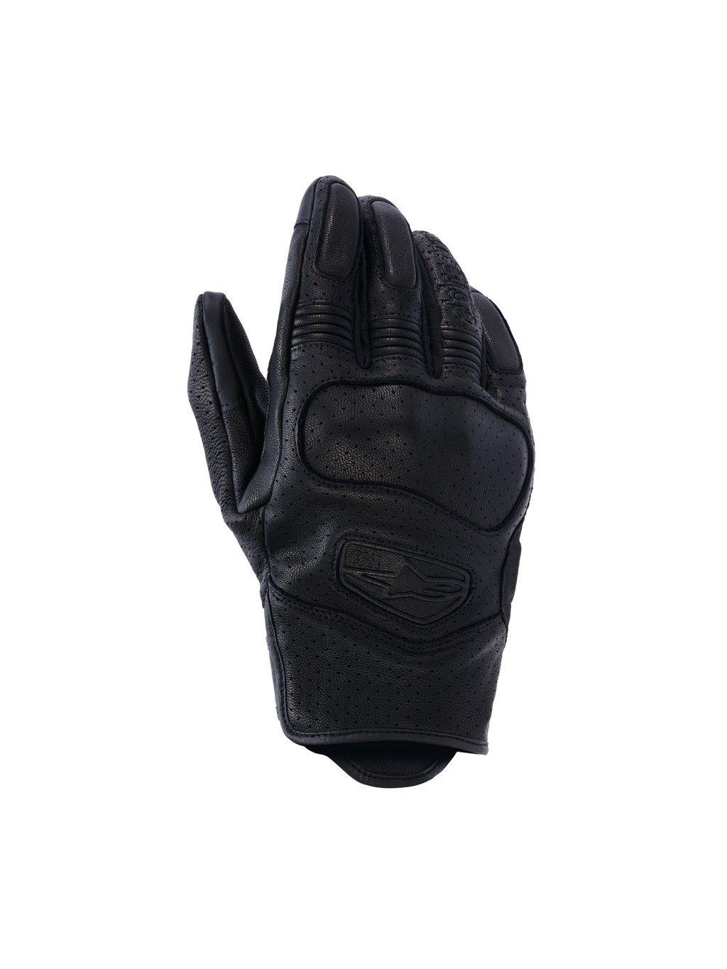 Alpinestars Mustang V3 leren handschoenen, motorhandschoenen, zwart, geperforeerde geitenleren constructie, geïntegreerde NUCLEON PLASMA knokkelbescherming, kort manchetontwerp voor stadsritten