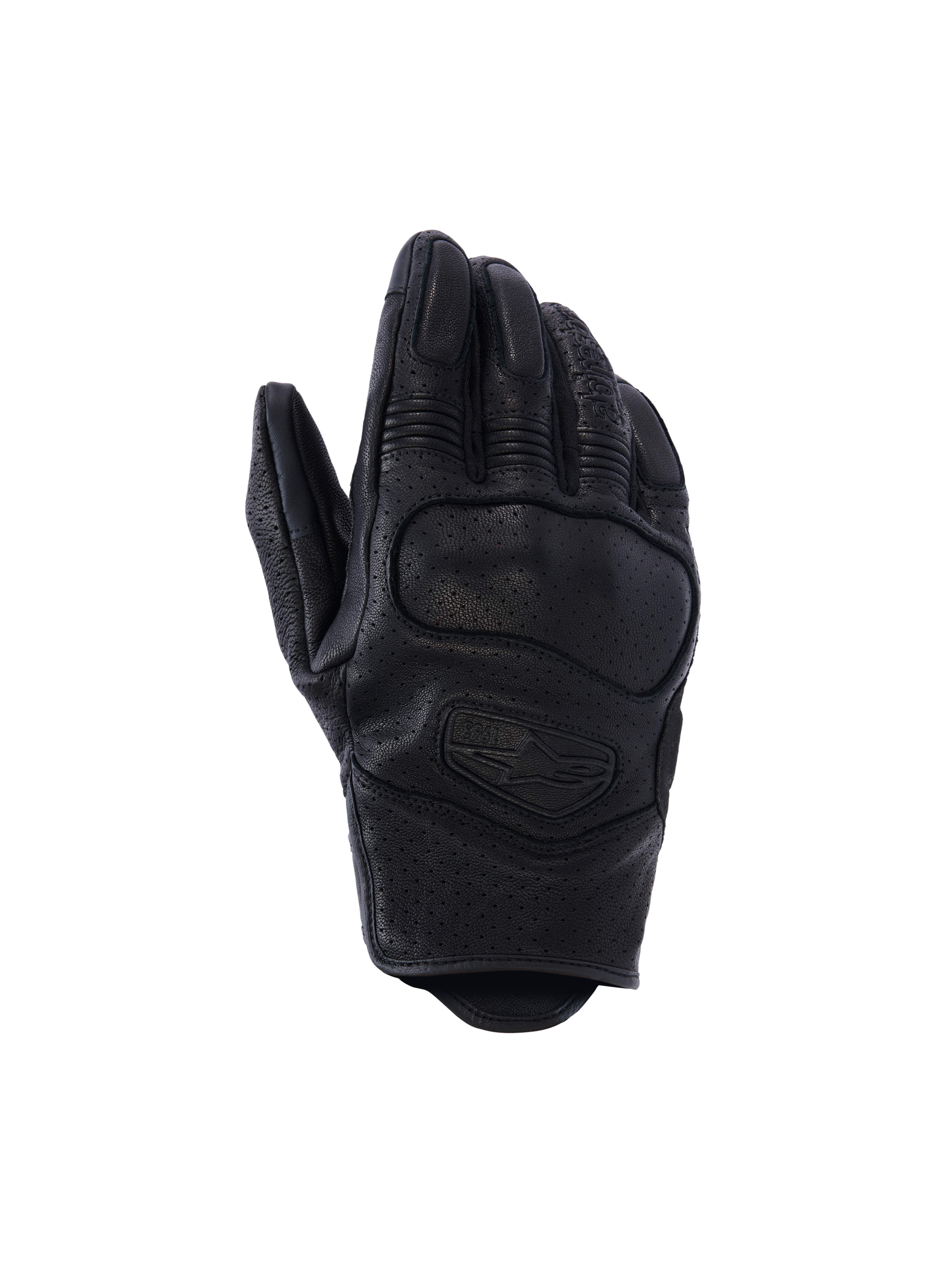 Alpinestars Mustang V3 leren handschoenen, motorhandschoenen, zwart, geperforeerde geitenleren constructie, geïntegreerde NUCLEON PLASMA knokkelbescherming, kort manchetontwerp voor stadsritten