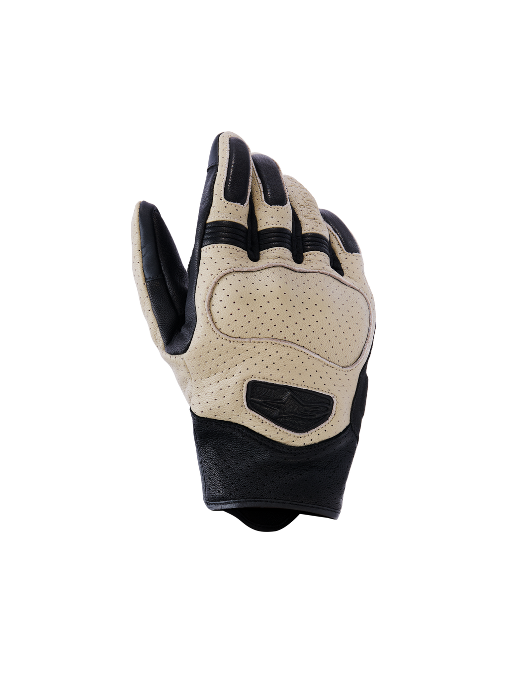 Alpinestars Mustang V3 leren motorhandschoenen, motorhandschoenen, bruin en zwart, geperforeerd geitenleer voor ventilatie, kort manchet urban design met beschermende knokkelpadding en geëmbosseerd logo