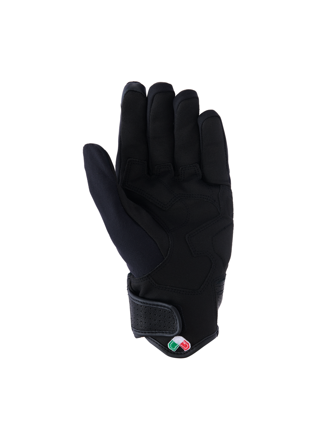 Alpinestars Tracker Gloves, Motorcycle Gloves, Black, palm view featuring synthetic suede with reinforced padding, short cuff with hook and loop closure, urban riding gear
