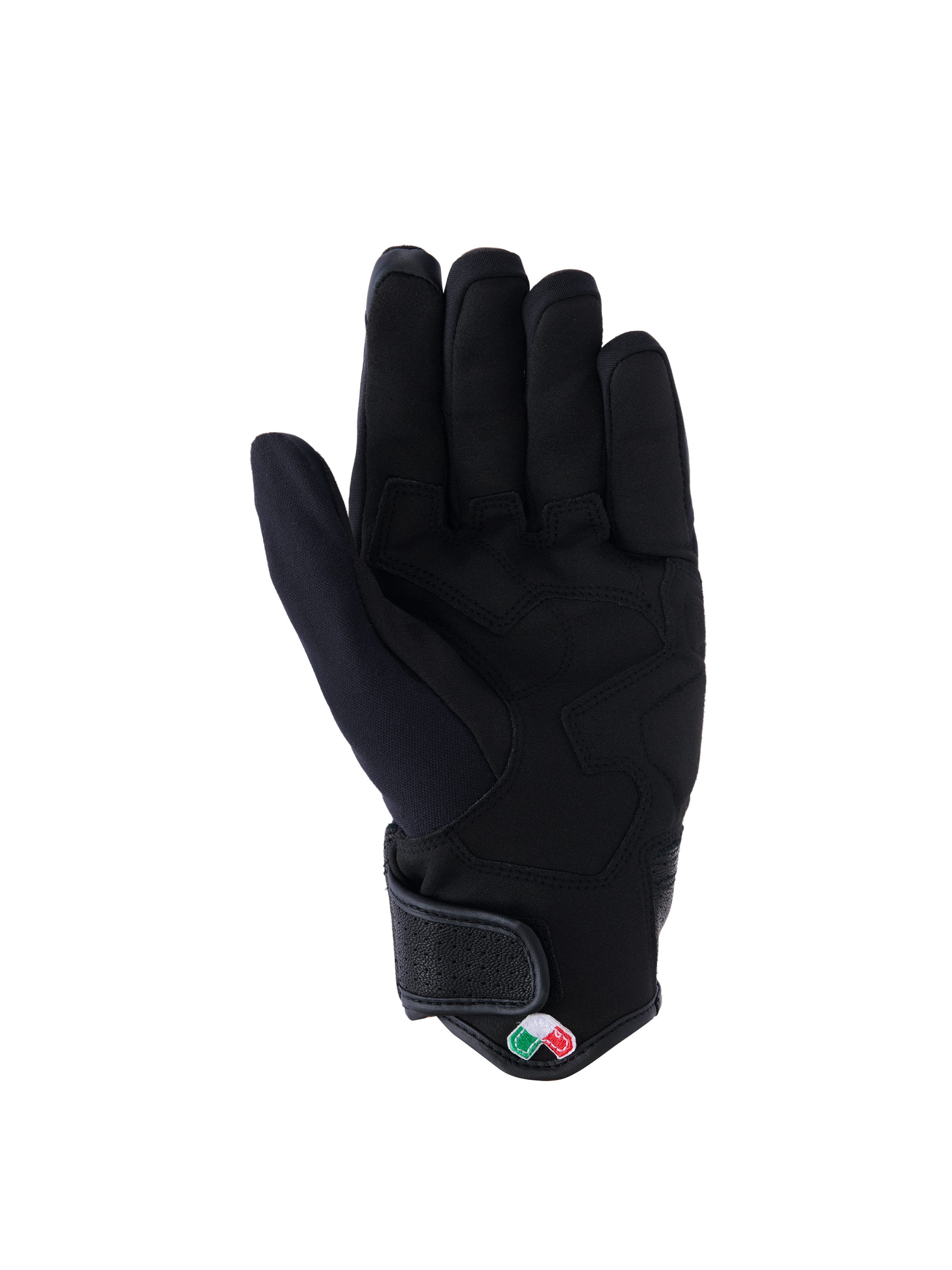 Alpinestars Tracker Gloves, Motorcycle Gloves, Black, palm view featuring synthetic suede with reinforced padding, short cuff with hook and loop closure, urban riding gear
