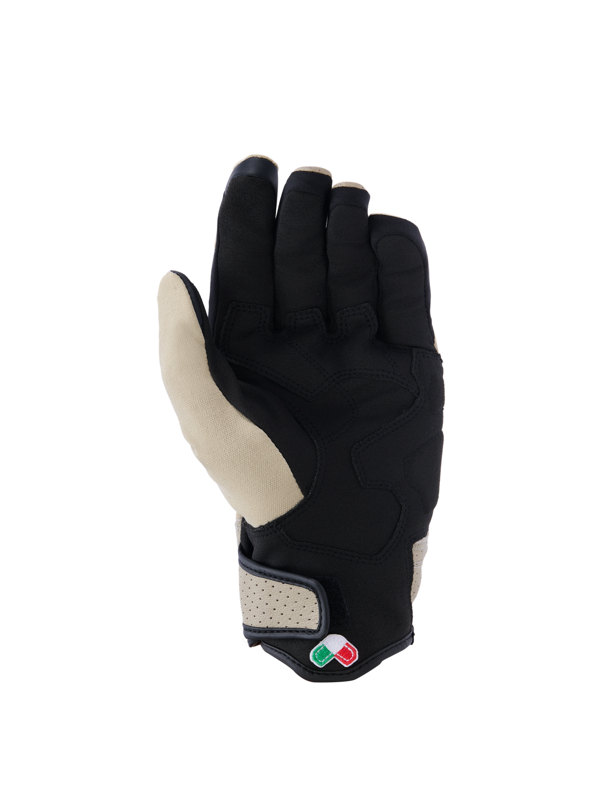 Alpinestars Tracker handschoenen, urban motorhandschoenen, aluminum en zwart, handpalmaanzicht met synthetisch suède constructie en gewatteerde versterkingen, geperforeerde lederen manchet, kort ontwerp