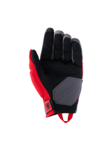 Alpinestars Durack handschoenen, motorhandschoenen, felrood en middengrijs, handpalmweergave met synthetisch suède constructie, zwarte handpalm met grijze verstevigingspatch, rode zijpanelen en treklus bij de pols