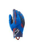 Alpinestars Durack handschoenen, adventure motorhandschoenen, koningsblauw en diepgrijs, textielen handrug met TPR-knokkelbescherming, rood Alpinestars-logo op de wijsvinger, wit ster-logo op de pols, lichtgewicht zomerse dual sport-bescherming