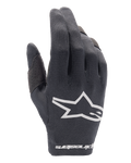 Alpinestars 2025 Radar handschoenen, motorcross handschoenen, zwart, wit Alpinestars-logo op de handrug en woordmerk bij de pols, ademend mesh-materiaal met geperforeerde duimversterking, lichtgewicht uitrusting voor off-road racing
