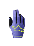 Alpinestars Radar handschoenen 2026, paarse en geel fluo motocrosshandschoenen met lichtgewicht stretchconstructie.