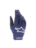 Alpinestars Radar herenmotorcrosshandschoenen 2025 in nacht marine en wit, lichtgewicht stretch textiel met wit sterlogo.