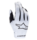 Alpinestars 2025 Radar handschoenen, motorcross handschoenen, wit en zwart, met een getextureerde synthetische handrug en een opvallend zwart sterlogo, zwarte accenten tussen de vingers, naadloze polssluiting met merknaam, lichtgewicht nauwsluitend ontwerp voor off-road racing