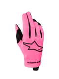 Alpinestars Radar handschoenen 2027, lichtgewicht motorcrosshandschoenen in fluo roze en zwart met een stretch textiel bovenzijde en Alpinestars-logo, professionele off-road uitrusting.