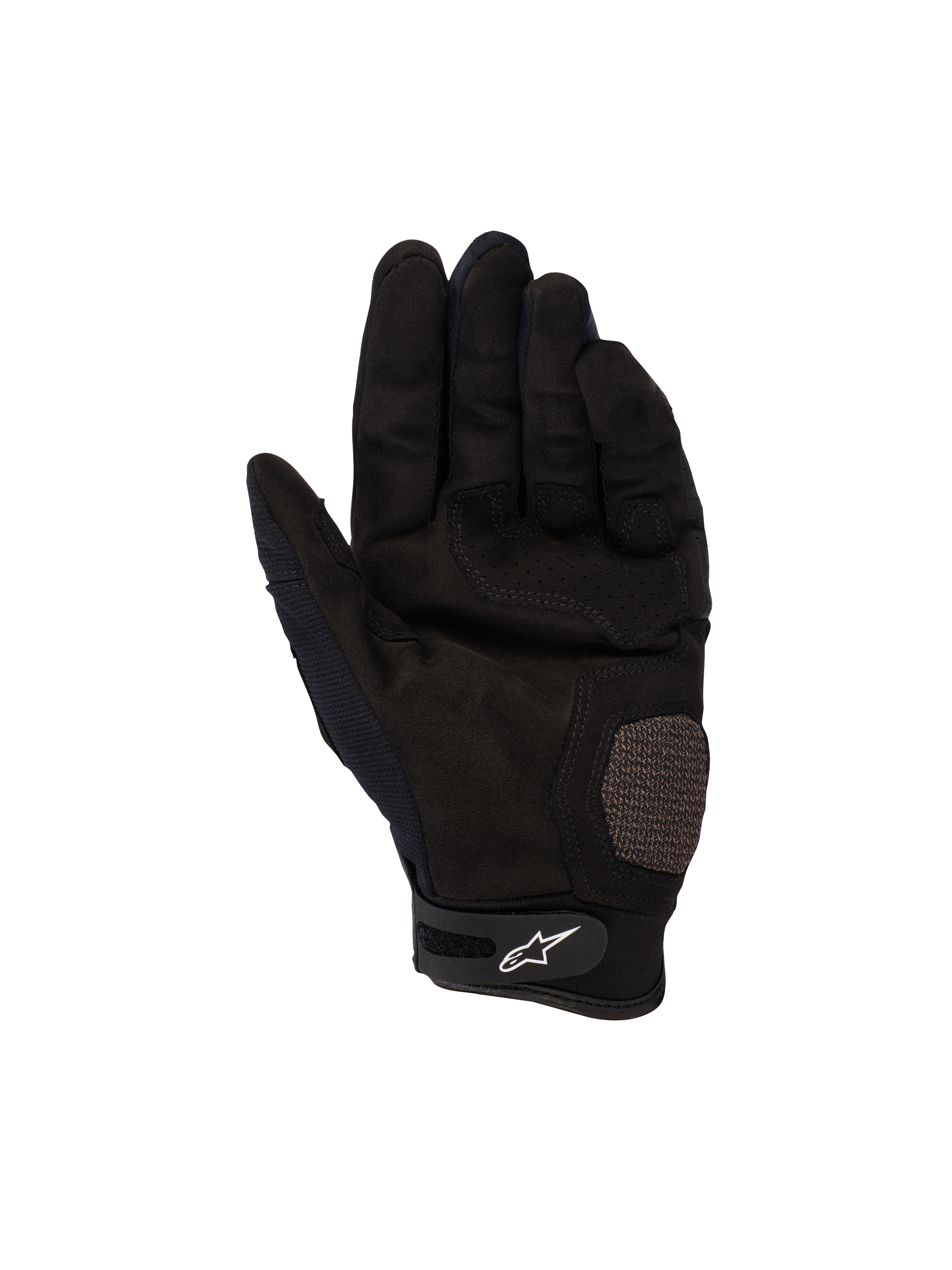 Alpinestars Megawatt V2 handschoenen, motorcross- en endurohandschoenen, zwart, handpalmweergave met versterkte handpalm- en duimsecties, geperforeerde textuur voor ventilatie, klittenband polssluiting met wit Alpinestars-logo