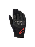 Alpinestars Megawatt V2 handschoenen, motorcrosshandschoenen, zwart en fluorood, voorzien van harde knokkelbescherming met carbon-textuur, geperforeerd leer voor ventilatie en een rood sterlogo, duurzame off-road uitrusting