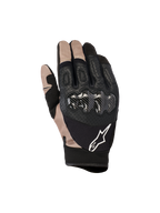 Alpinestars Megawatt V2 handschoenen, motocross- en endurohandschoenen, steenzwart en beige, carbonfiber knokkelbescherming, geperforeerd leer en mesh constructie, wit Alpinestars-logo
