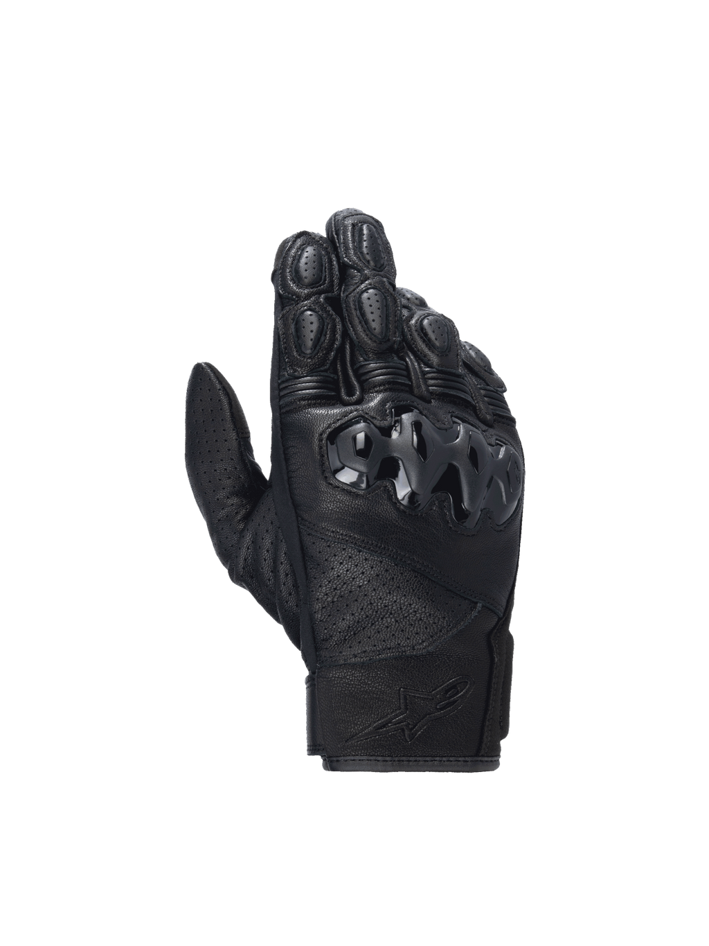 Alpinestars Celer V3 Gloves, black goat leather motorcycle racing gloves with hard PU knuckle protectors.