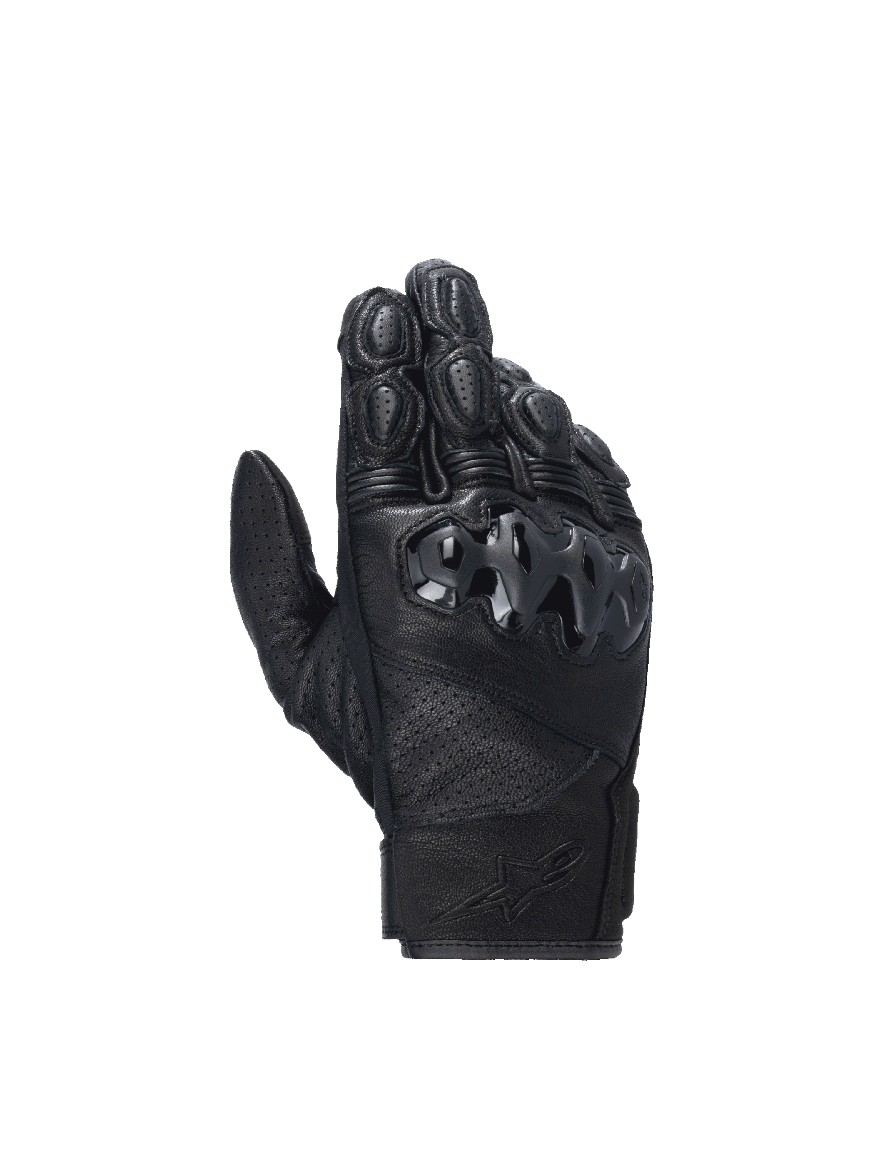 Alpinestars Celer V3 Gloves, black goat leather motorcycle racing gloves with hard PU knuckle protectors.