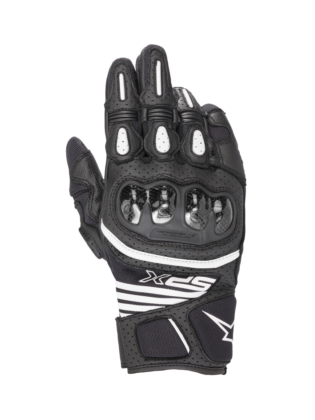 Alpinestars SPX AC V2 handschoenen, korte motorzomerhandschoenen, zwart en wit, CE-gecertificeerd, leren en mesh constructie met harde carbon knokkelbescherming