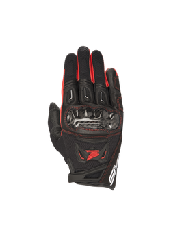 Alpinestars Honda SMX-2 Air Carbon V2 road gloves for men, black and red, with carbon knuckle guards and breathable mesh.
