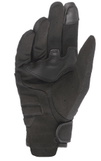 Alpinestars Copper handschoenen, urban motorhandschoenen, zwart, handpalmaanzicht met synthetisch suède constructie, verstevigde polstering op de handpalm, touchscreen-compatibele wijsvinger en mesh-details met een klittenbandsluiting aan de pols.
