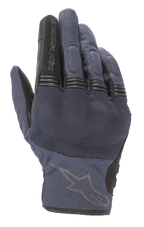 Alpinestars Copper handschoenen, stedelijke motorhandschoenen, Mood Indigo blauw met zwarte accenten, mesh textielconstructie, voorzien van harde knokkelbescherming en accordeon vingergewrichten, Alpinestars-logo op de rug van de hand