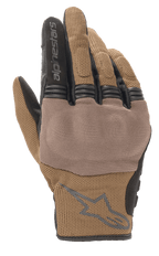 Alpinestars Copper handschoenen, stedelijke motorhandschoenen, Teak bruin en zwart, ademende mesh-constructie, getextureerd paneel over de knokkels, korte manchet met Alpinestars-logo en tekst