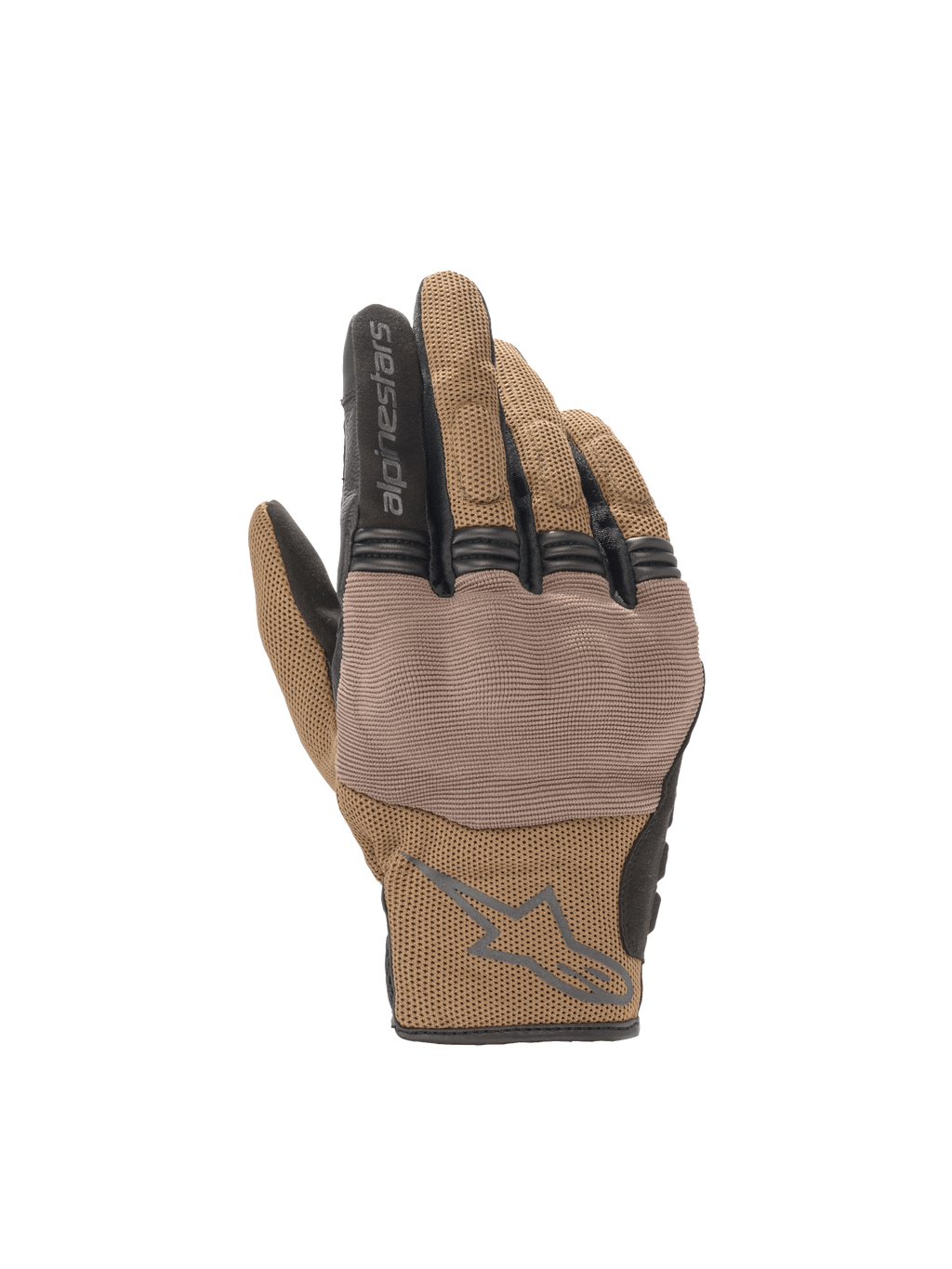Alpinestars Copper handschoenen, bruine stedelijke motorhandschoenen met harde knokkelbescherming en ademend mesh.