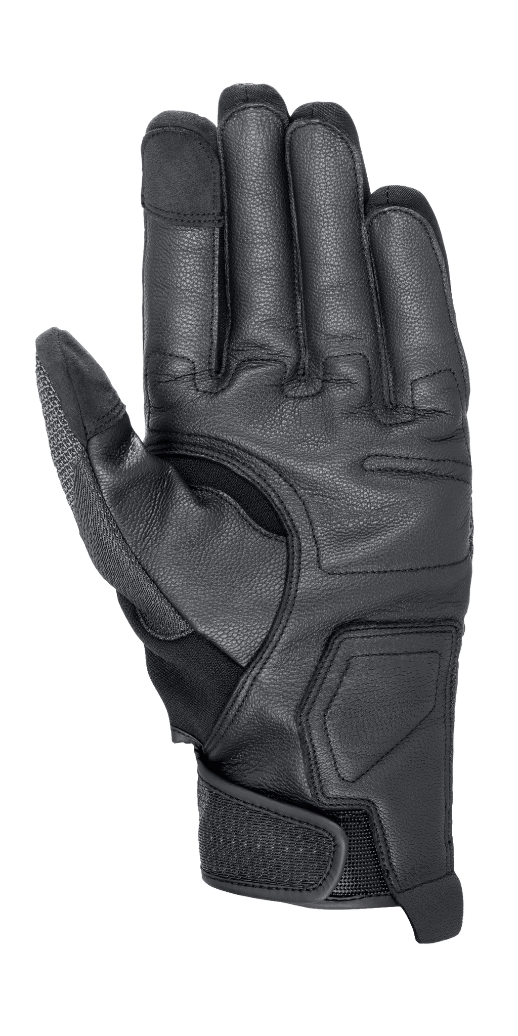 Alpinestars Morph Street Gloves, Motorcycle Gloves, Black, palm view showing reinforced protective panels, touchscreen-compatible fingertips, and adjustable wrist strap for secure fit