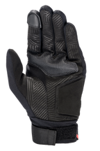 Alpinestars Aragon handschoen, handpalm-aanzicht, zwart, motorhandschoen met synthetische suède handpalm met doolhofpatroon hittestempel, rubberen gripzone, touchscreen-compatibele wijsvinger en verstelbare geweven polsband