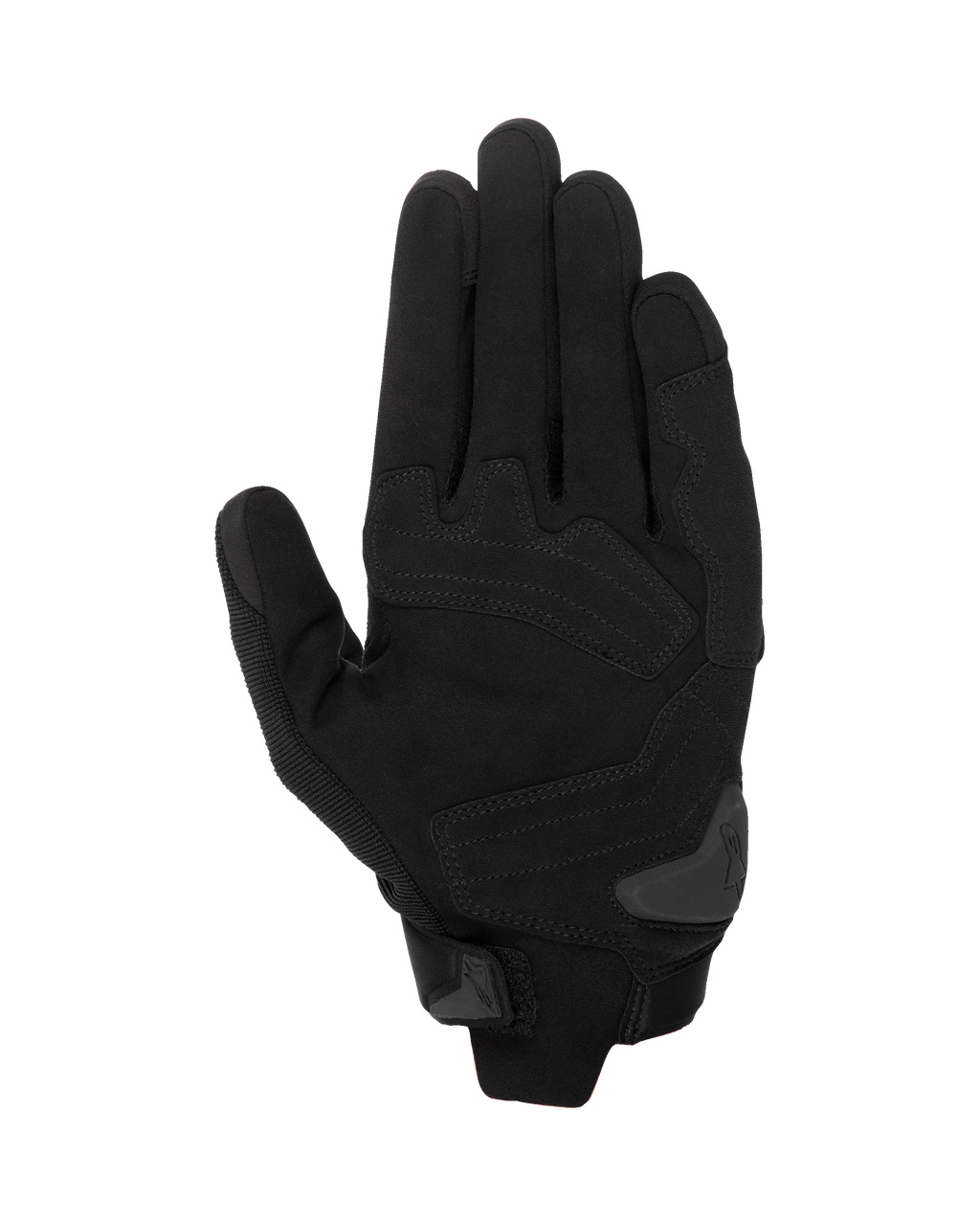 Alpinestars SP X 1 Handschoenen, Black/Black motorhandschoenen, palmaanzicht toont constructie van synthetisch leer met versterkte impactzones, TPR-palmslider en compacte manchetsluiting.