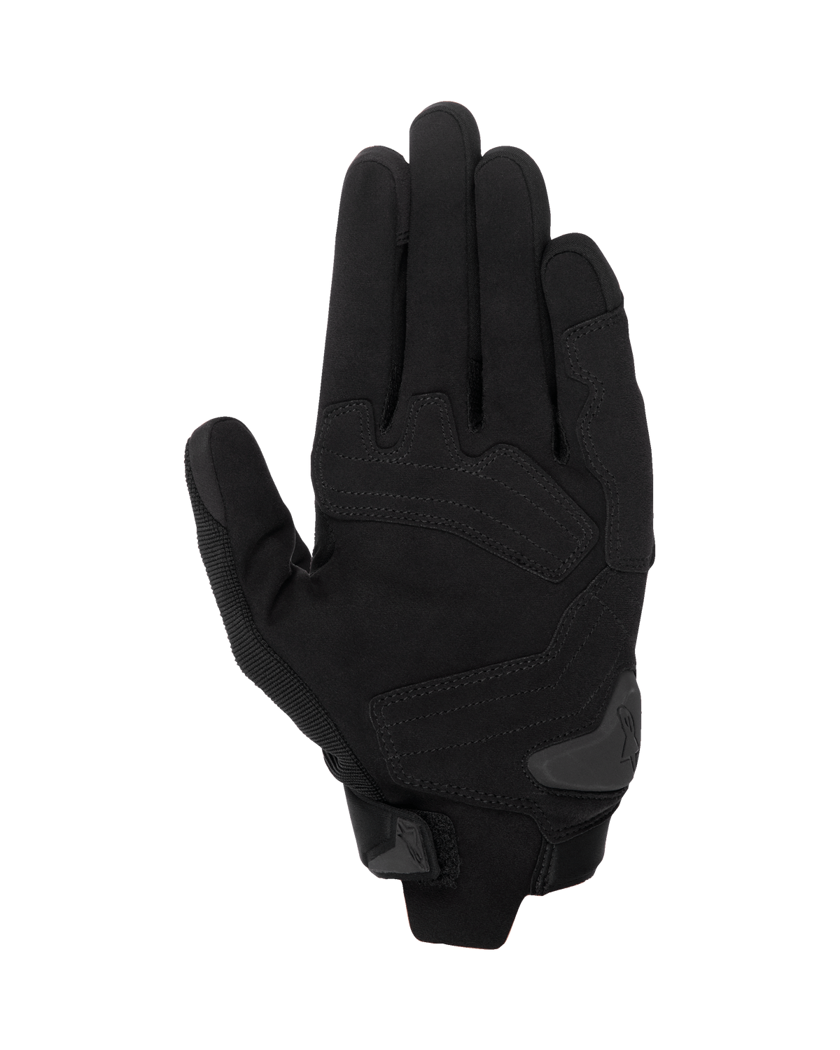 Alpinestars SP X 1 Handschoenen, Black/Black motorhandschoenen, palmaanzicht toont constructie van synthetisch leer met versterkte impactzones, TPR-palmslider en compacte manchetsluiting.